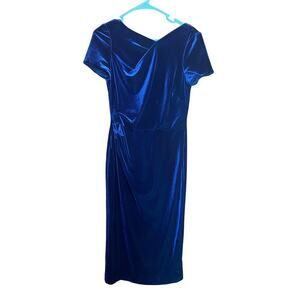 Chaps Velvet Navy Blue Midi Formal Elegant Dress 6